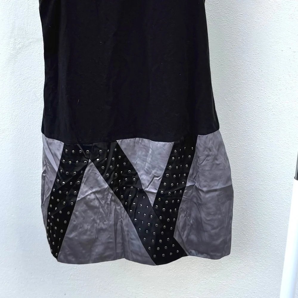 Y2K Black & Grey Ruffle Studded Office Siren Dress Size Medium - Picture 3 of 5
